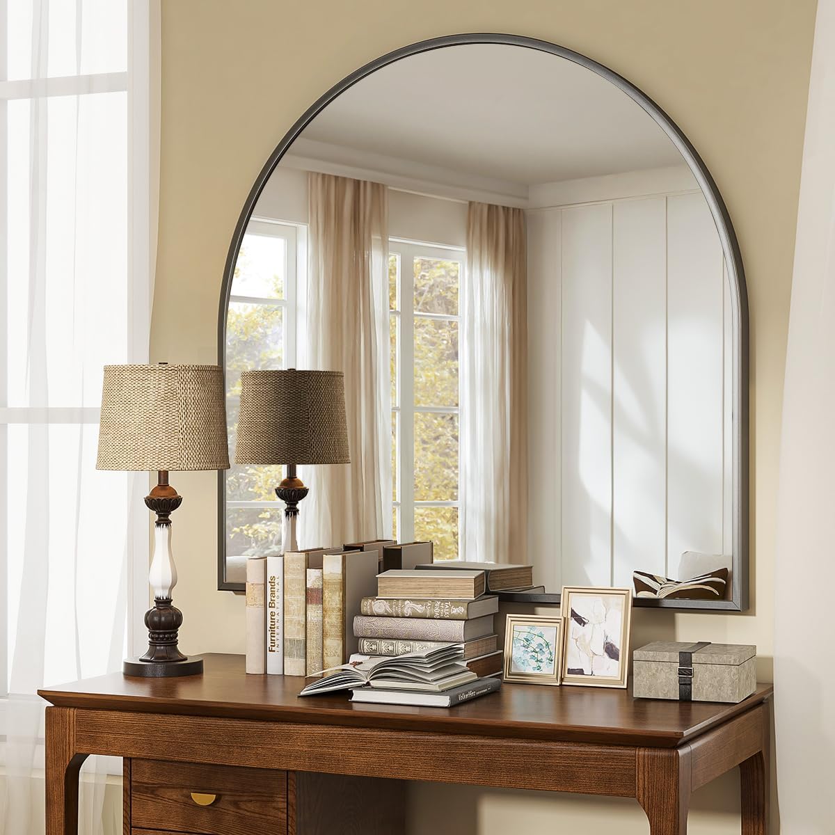 Modern Arch Bathroom Mirror, Wall Mounted Vanity Mirror with Arch Metal Frame