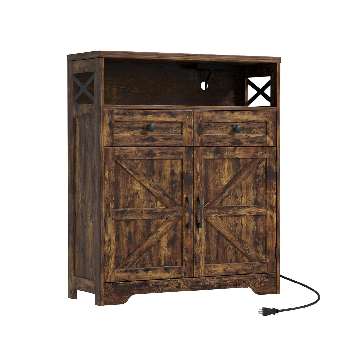 31.5" Rustic Brown Storage Cabinet with Doors and Drawers