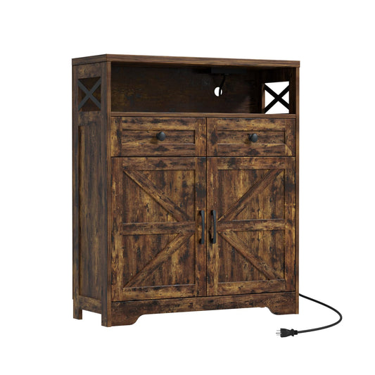 31.5" Rustic Brown Storage Cabinet with Doors and Drawers
