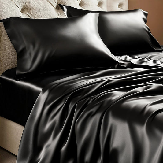 Luxury Soft Black Silky Sheets Full Size Bed Set