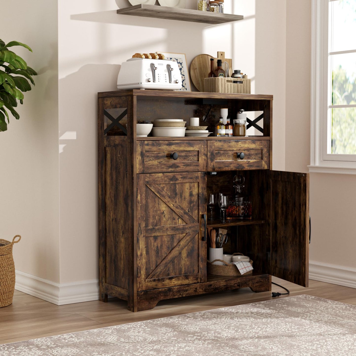 31.5" Rustic Brown Storage Cabinet with Doors and Drawers