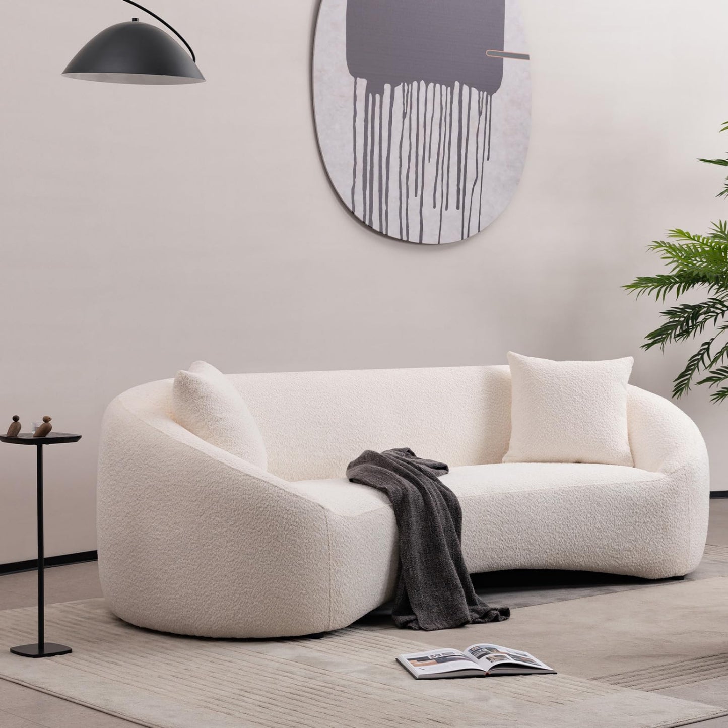 Minimalist Curved 3 Seater Boucle Teddy Velvet Fabric Sofa
