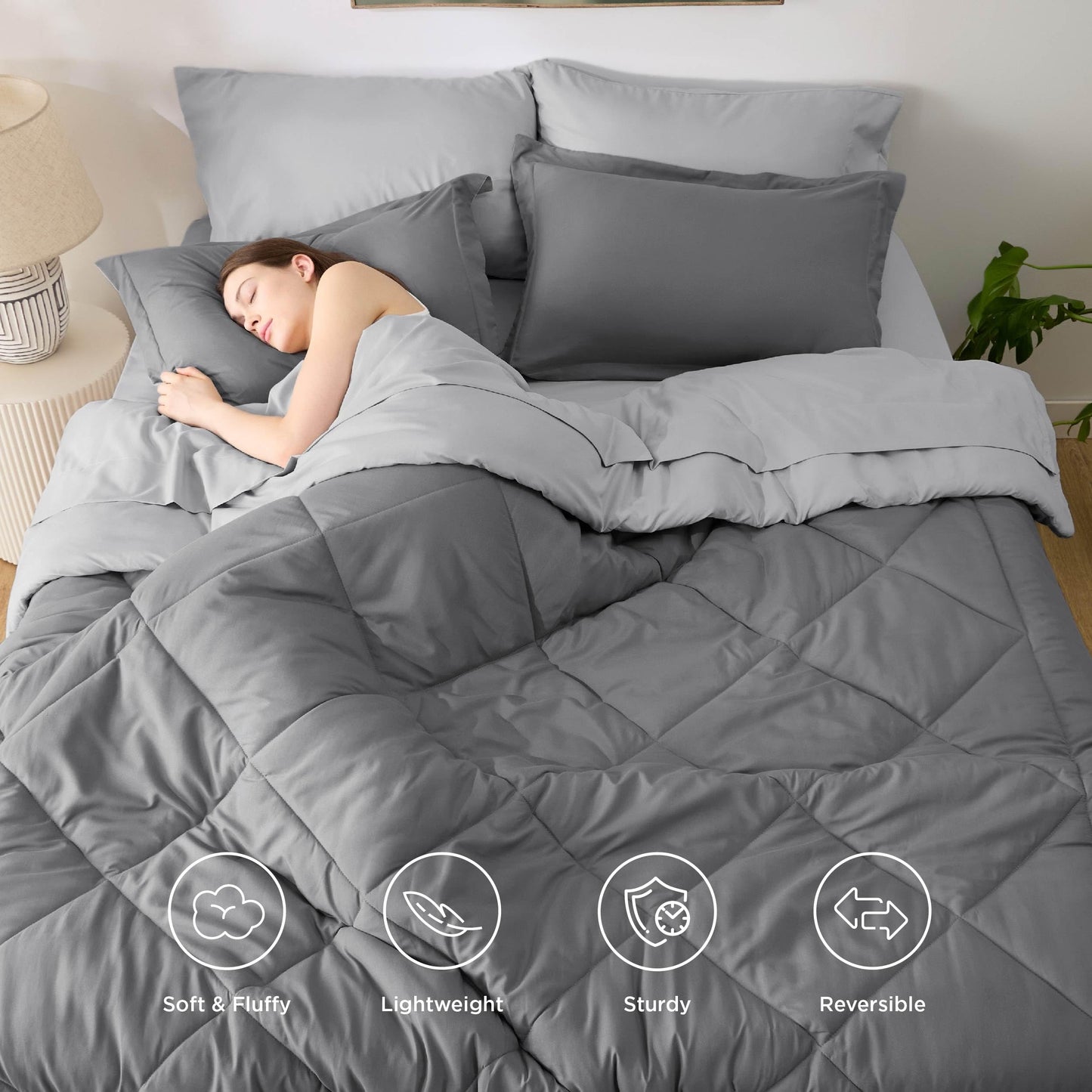 7 Pieces Reversible Comforter Set - Queen