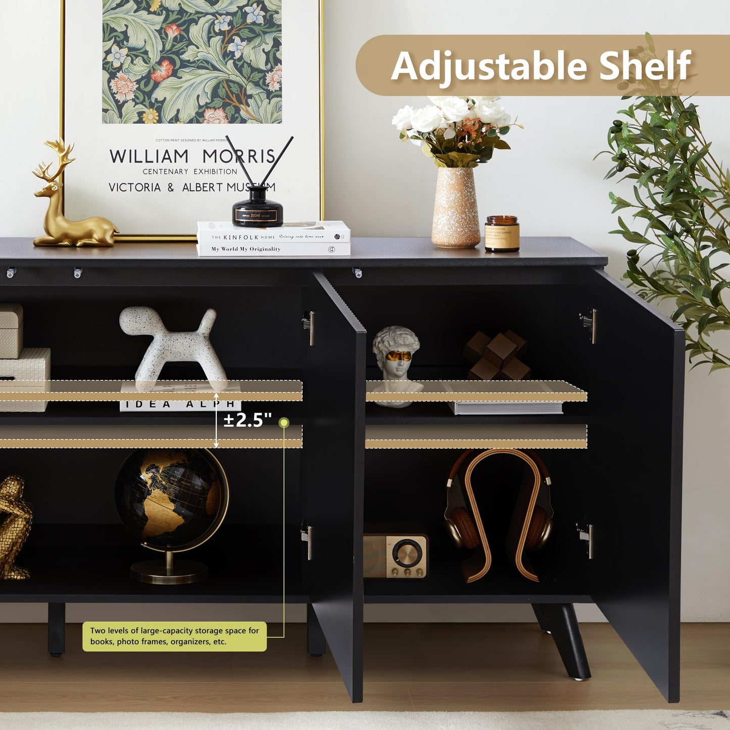 Black Sideboard Buffet Cabinet with Storage