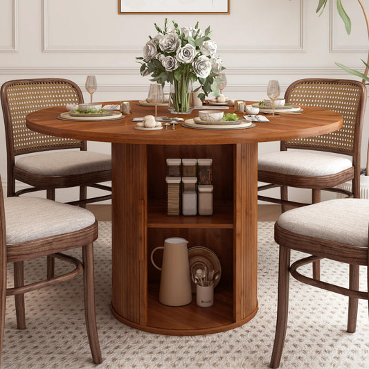 Walnut+hidden Storage - 47 inch Round Dining Table