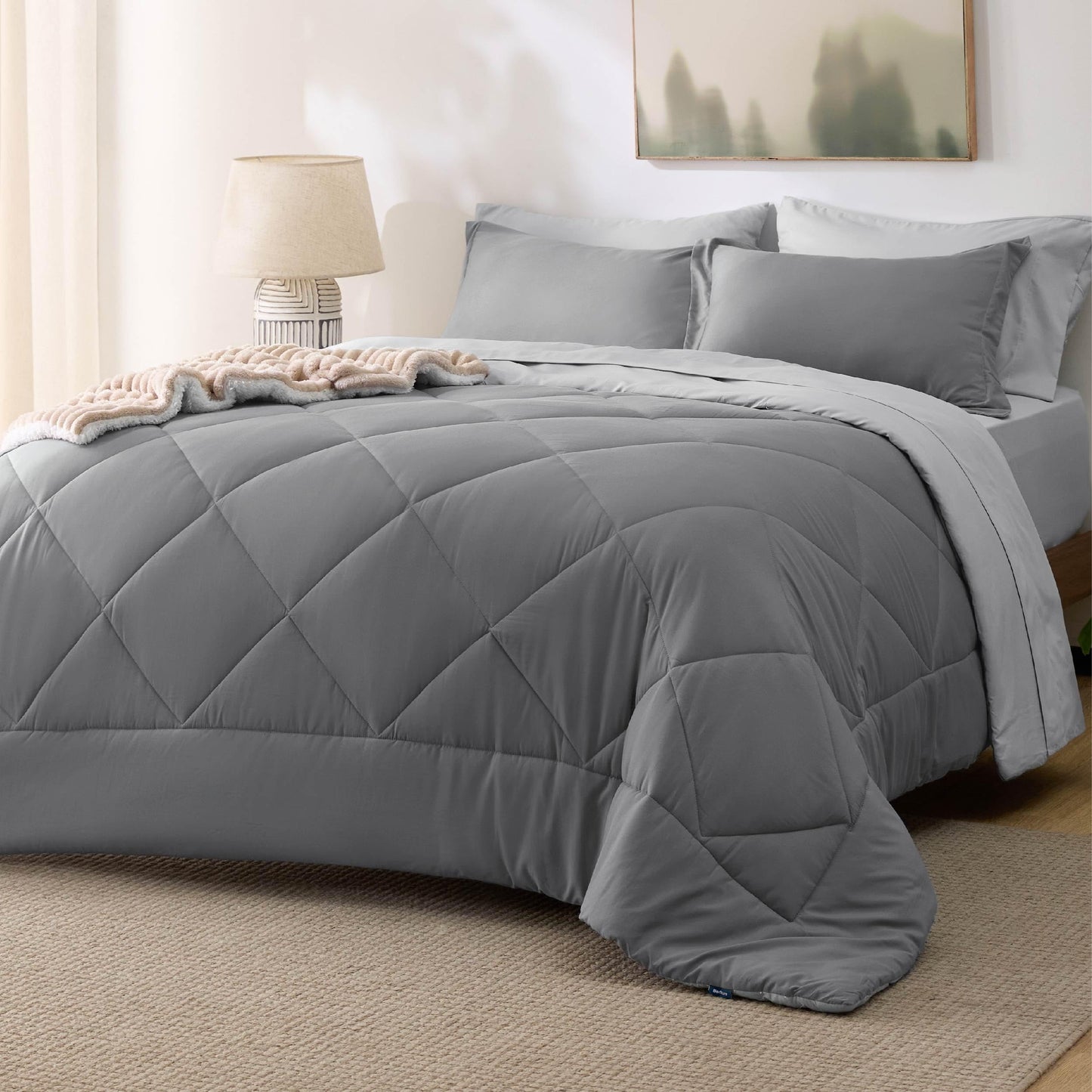 7 Pieces Reversible Comforter Set - Queen