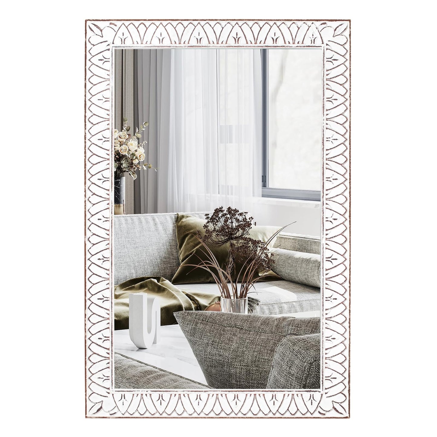 36x24 Inch Farmhouse Rectangle Wall Mirrors with Wooden Frame