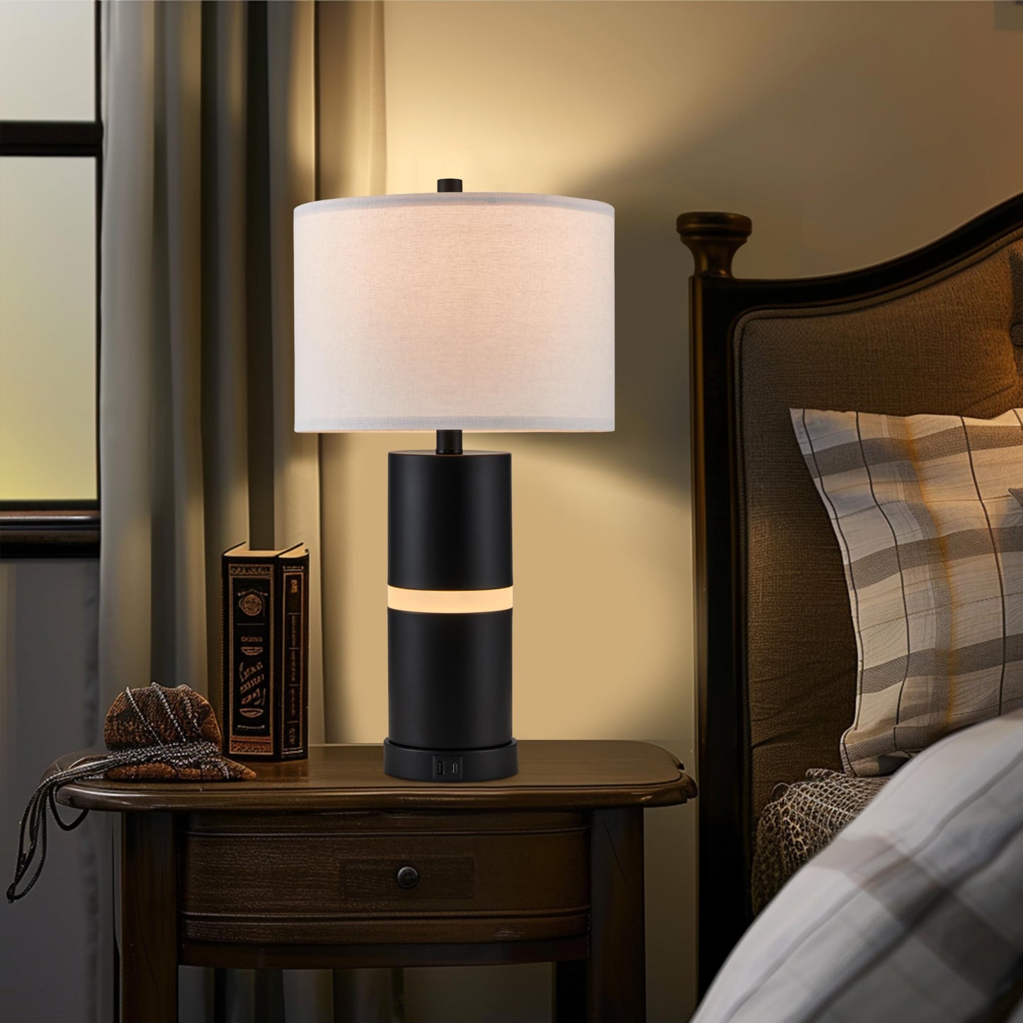 23.25'' Black USB Table Lamp Set