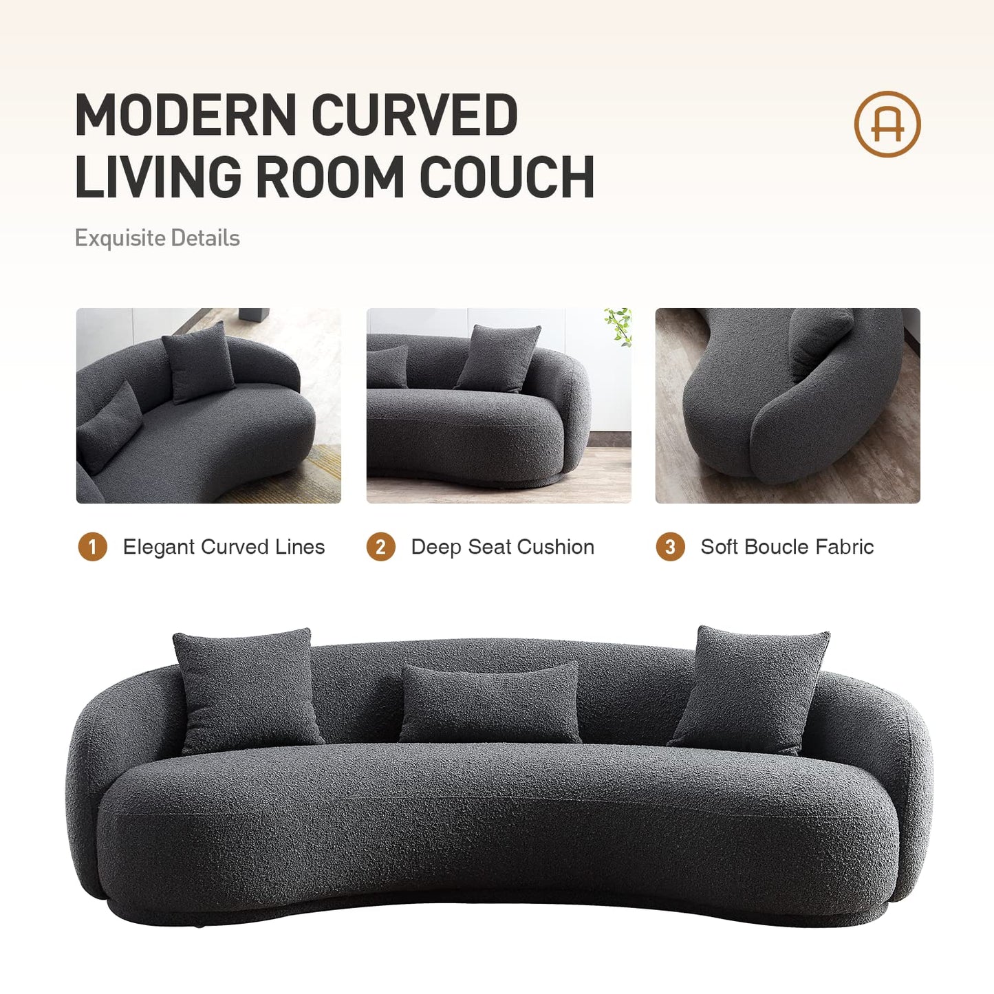 Mid Century Modern Curved Living Room Sofa