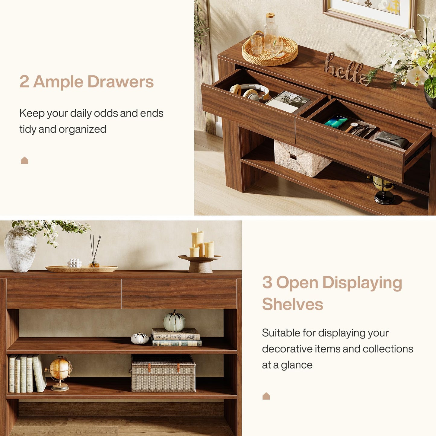 53.15-Inch Console Table with 2 Drawers