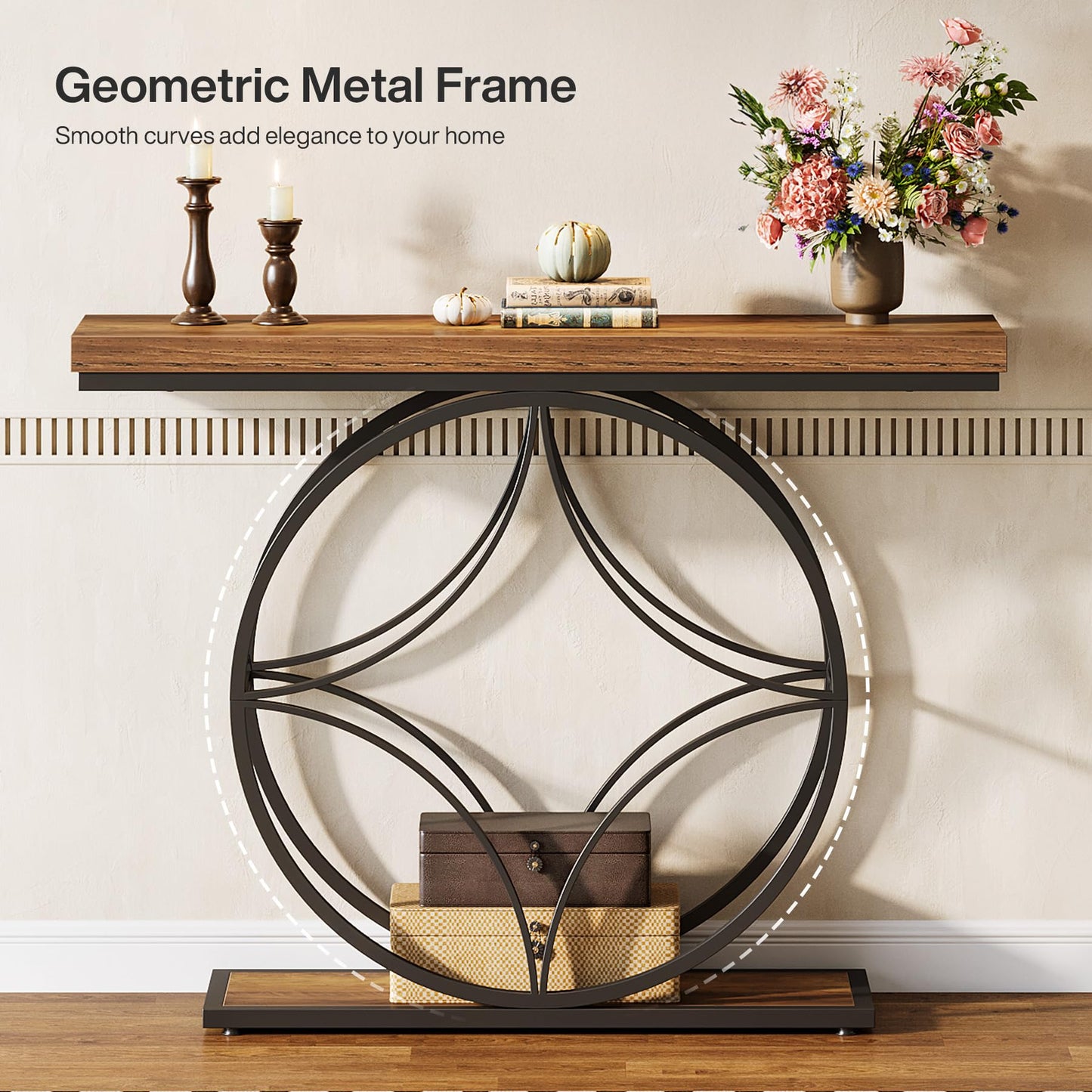 Industrial 2-Tier Sofa Table with Geometric Metal Frame