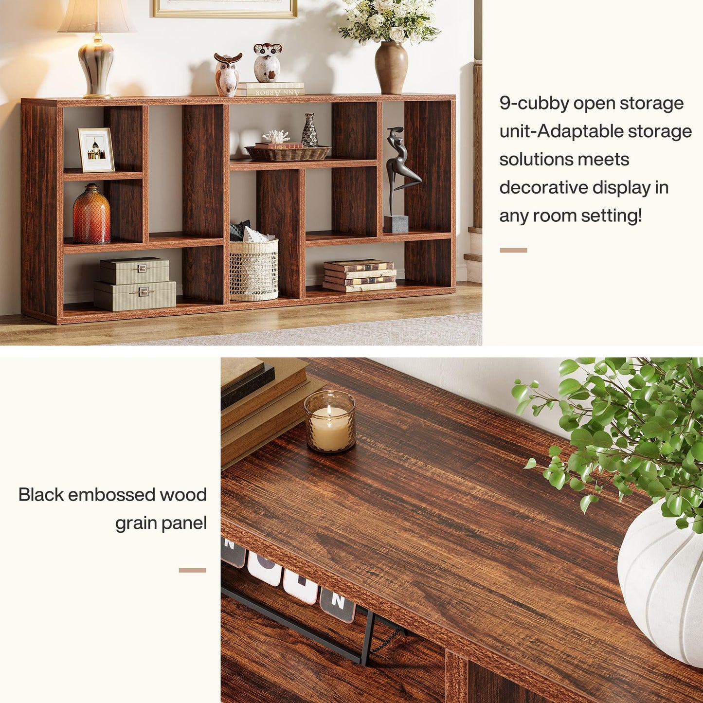 4-Tier Entryway Table Behind Sofa with 9 Cubbies for Living Room