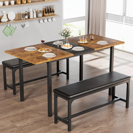 63" Extendable Kitchen Table with Benches/Chairs