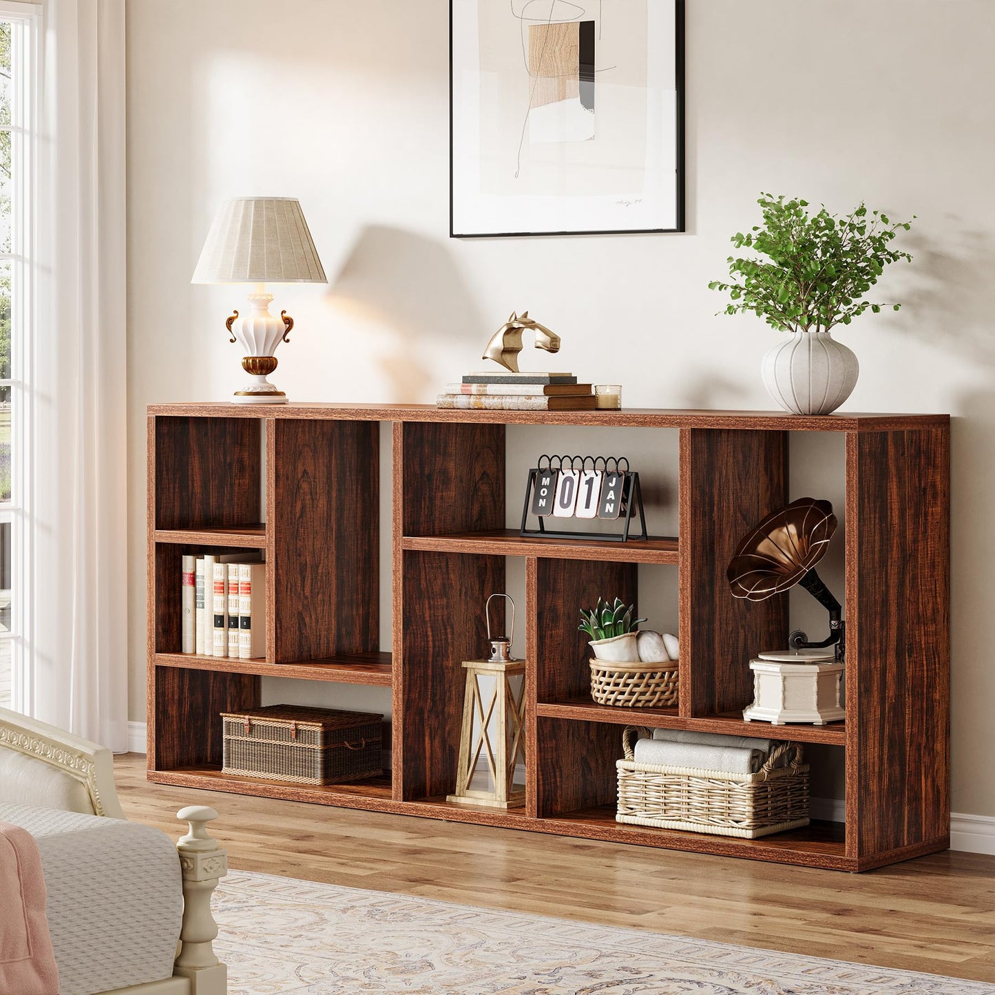 4-Tier Entryway Table Behind Sofa with 9 Cubbies for Living Room