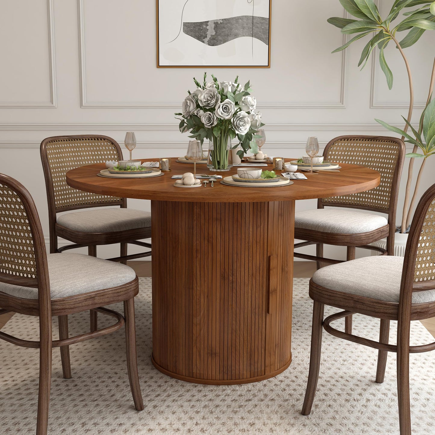 Walnut+hidden Storage - 47 inch Round Dining Table