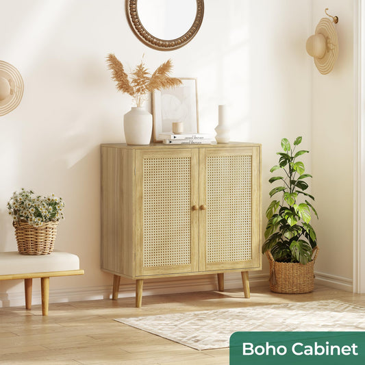 Storage Cabinet with PE Rattan Décor Doors