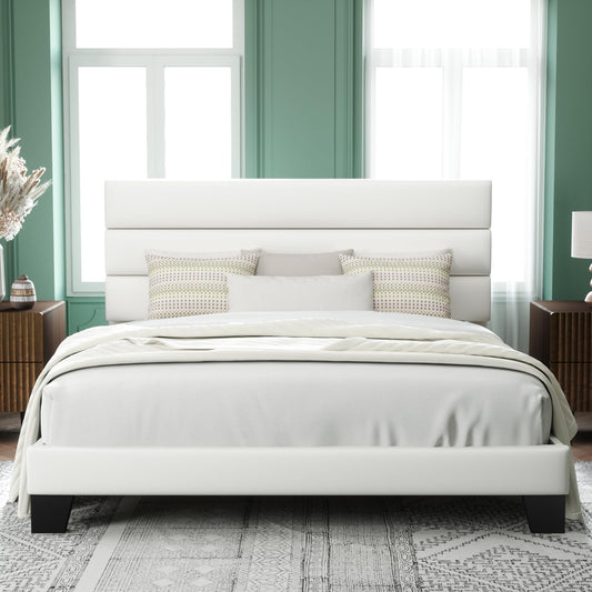 King Size Platform Bed Frame with Velvet Upholstered Headboard
