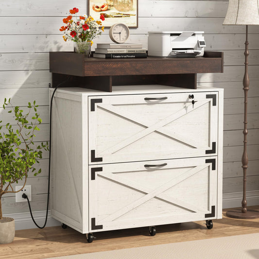 Farmhouse 2 Drawer File Cabinet on Wheels