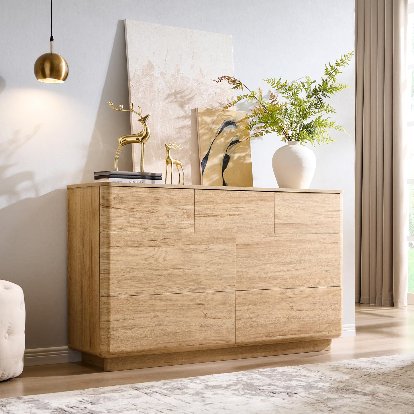 52" Wide Modern 7 Drawer Dresser for Bedroom