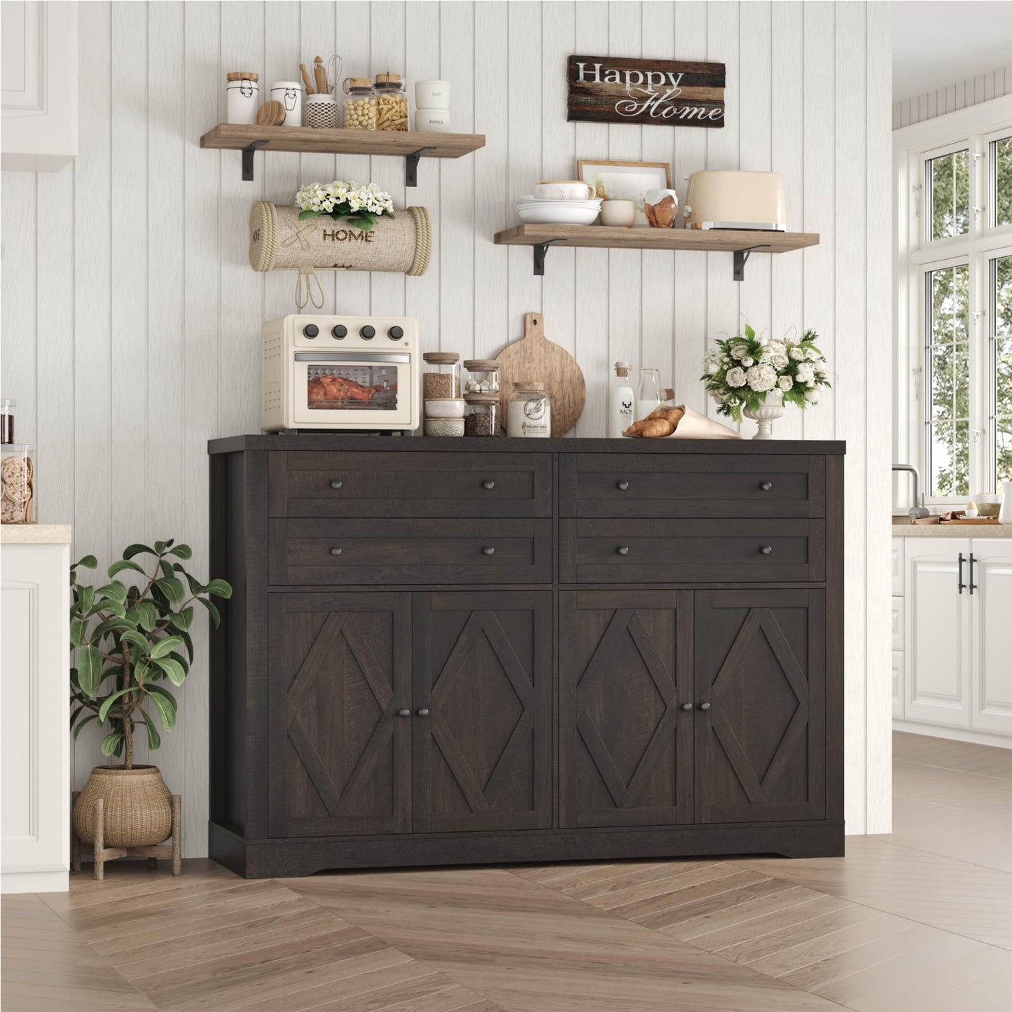55" Coffee Bar with 4 Large Drawers