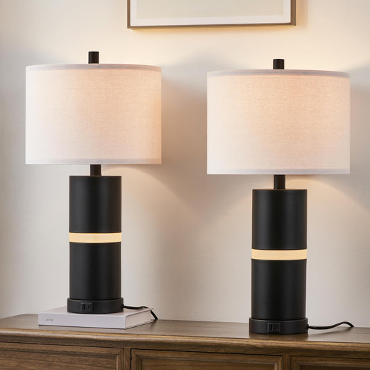 23.25'' Black USB Table Lamp Set