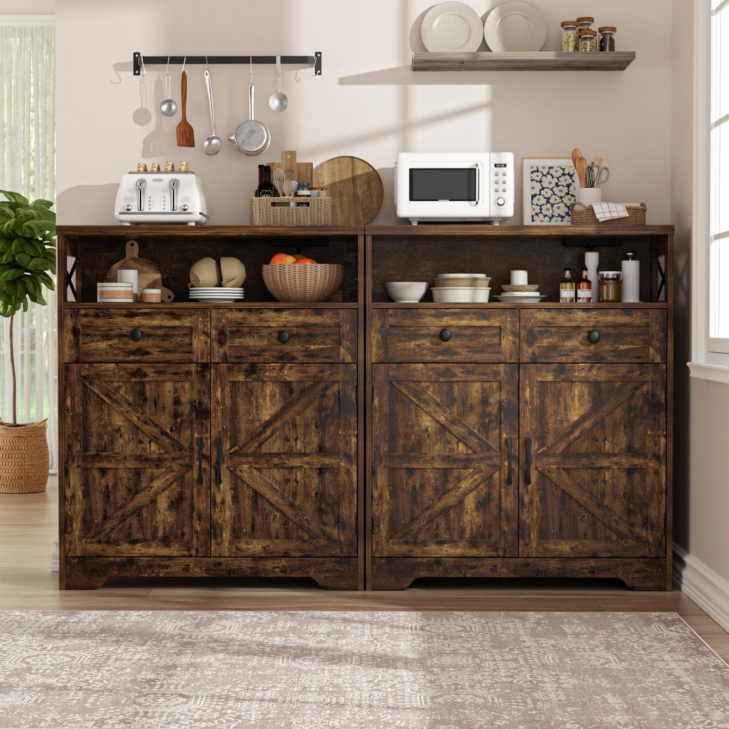 31.5" Rustic Brown Storage Cabinet with Doors and Drawers