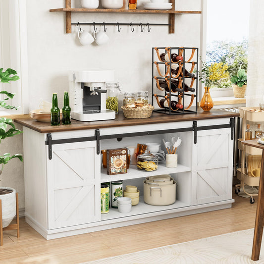 Sideboard Buffet Cabinet, Coffee Bar Storage with Sliding Barn Doors