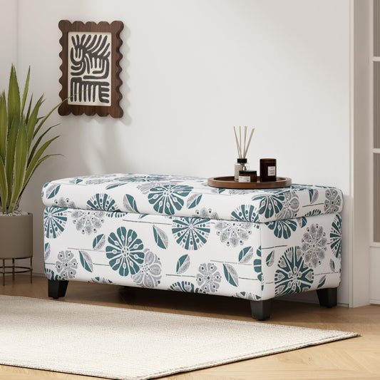 Floral Patterned Fabric multicolor Storage Ottoman