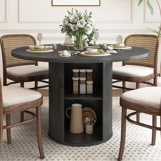 Black+hidden Storage Round Dining Table