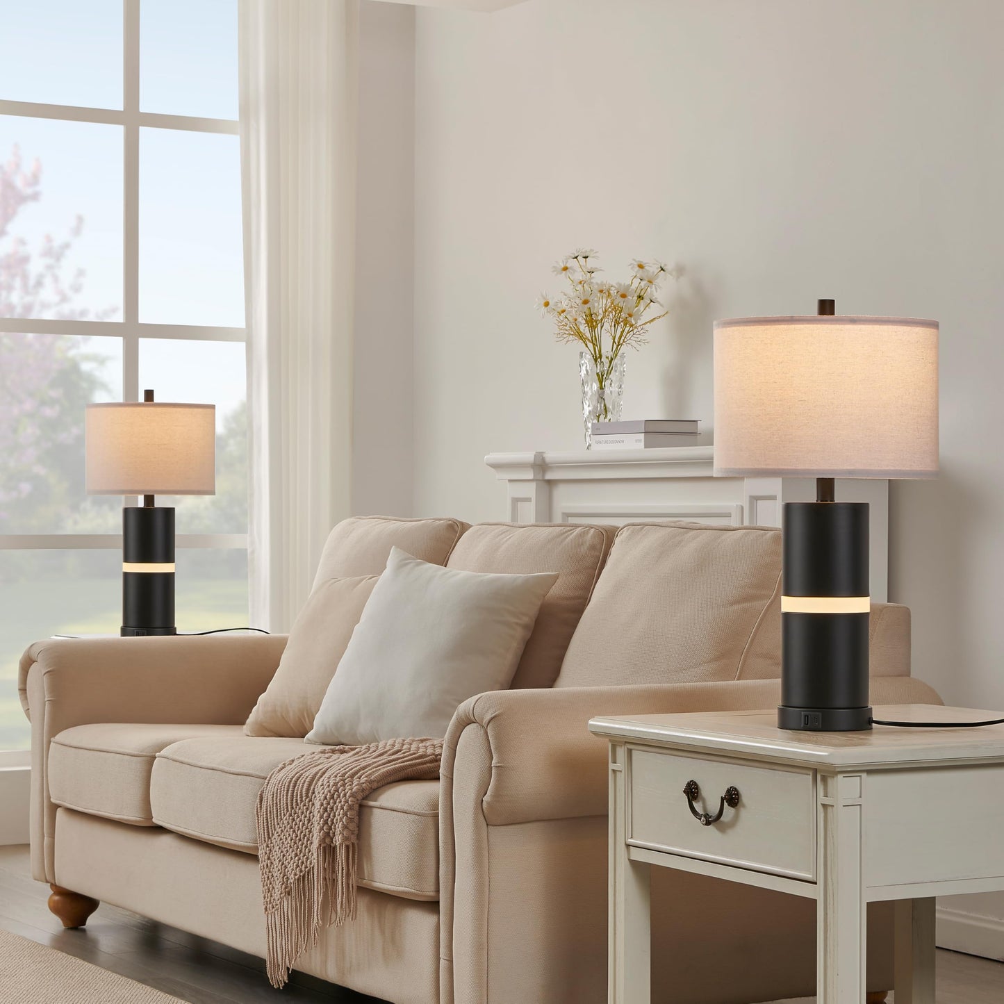 23.25'' Black USB Table Lamp Set
