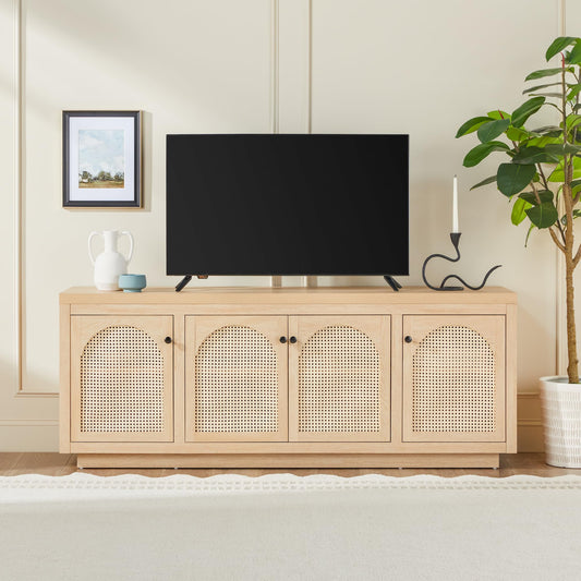 70" TV Stand, Buffet, Sideboard with Rattan Doors