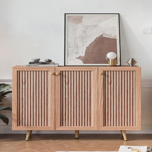 Sideboard Buffet Cabinet with 3 Faux Slatted Pattern Doors