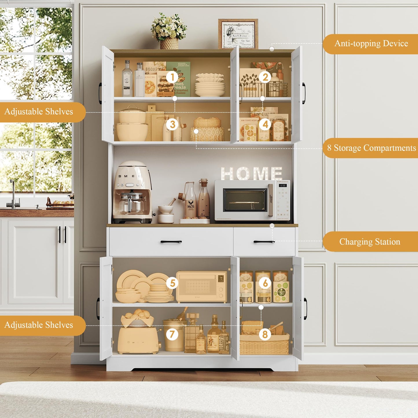 White/Rustic Brown Kitchen Pantry Storage Rack