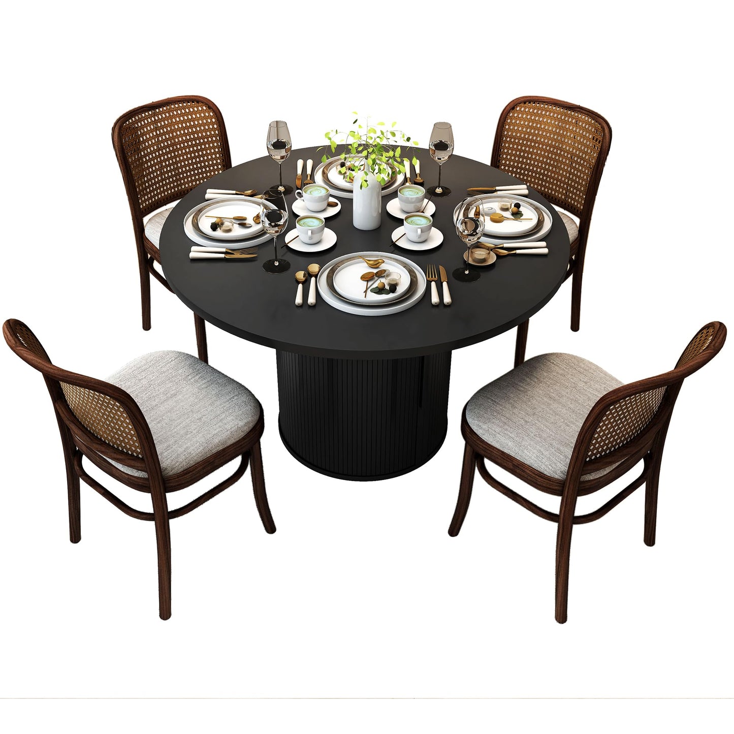 Black+hidden Storage Round Dining Table