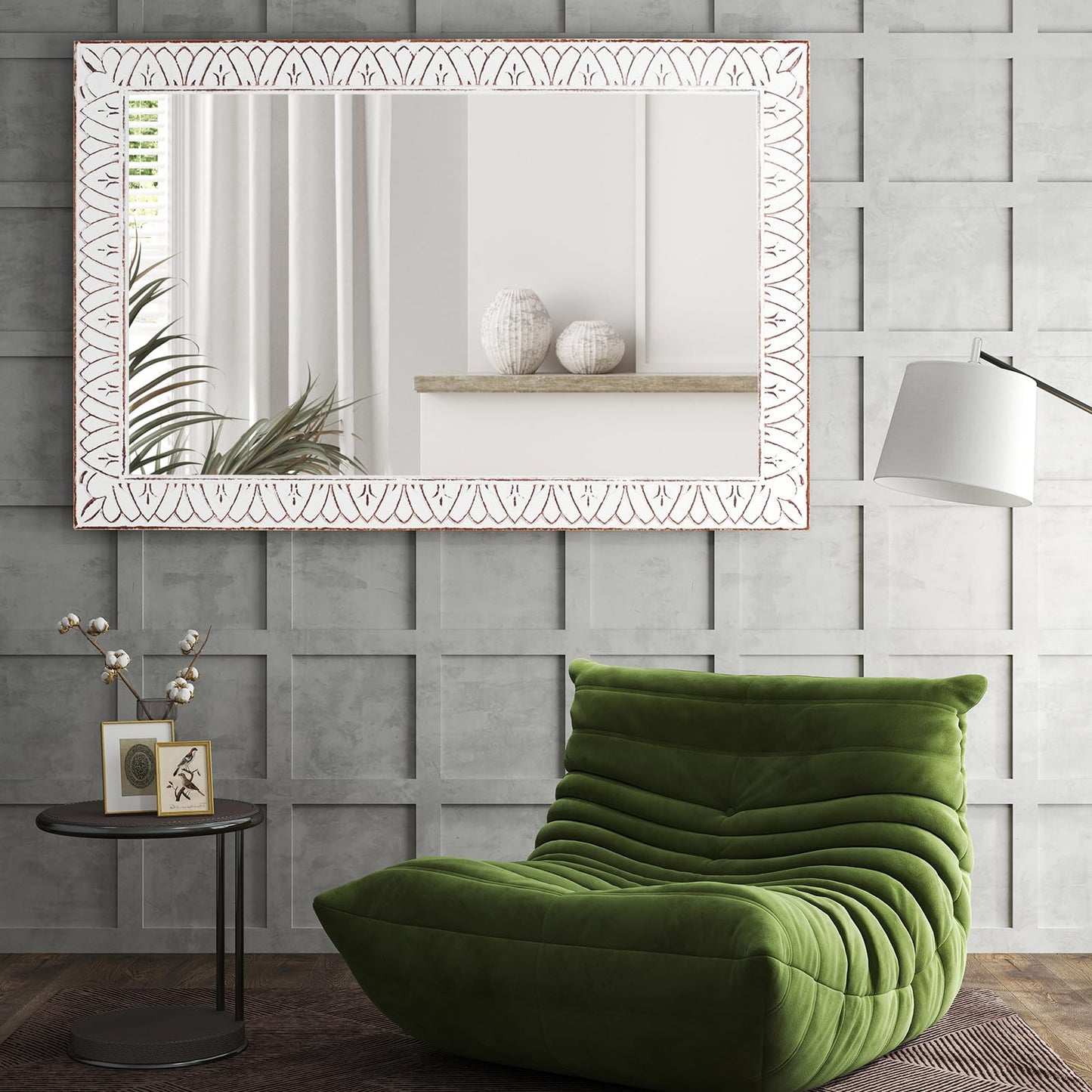 36x24 Inch Farmhouse Rectangle Wall Mirrors with Wooden Frame