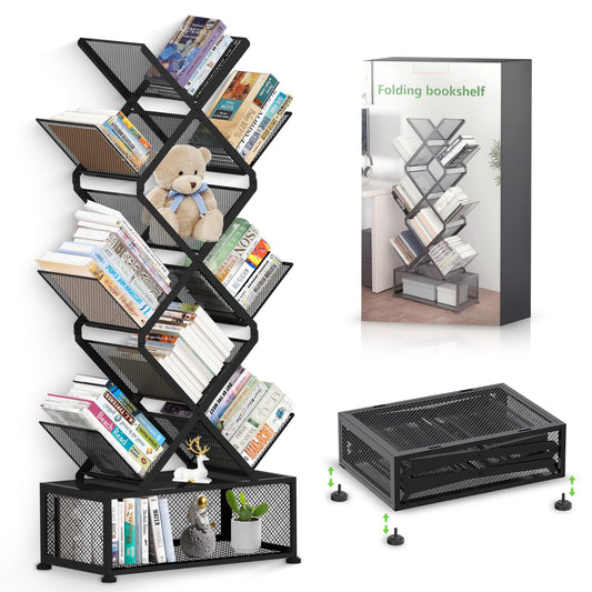 Black 9 Tier Folding Tree Bookshelf
