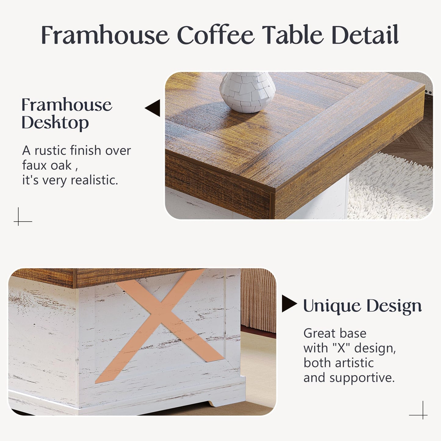 Antique White+walnut Coffee Table