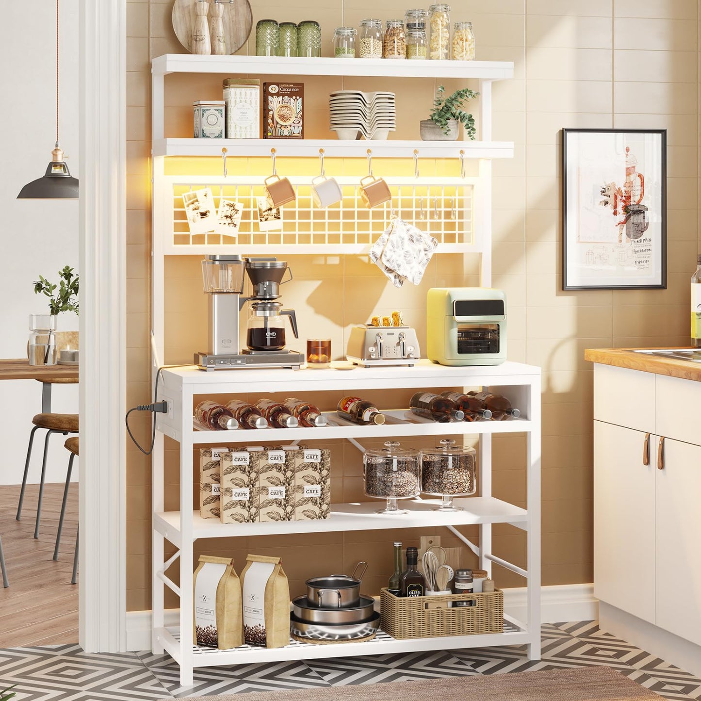 White With Power Outlet and Led Light RackKitchens