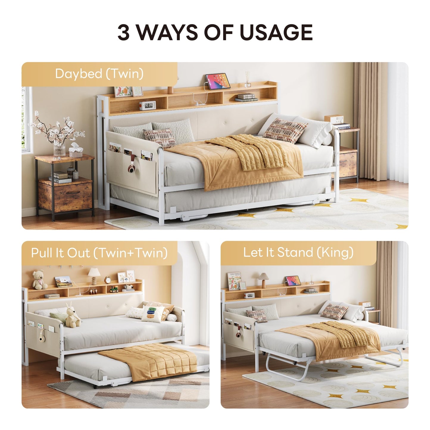 Twin Bed Frame with Charging Station