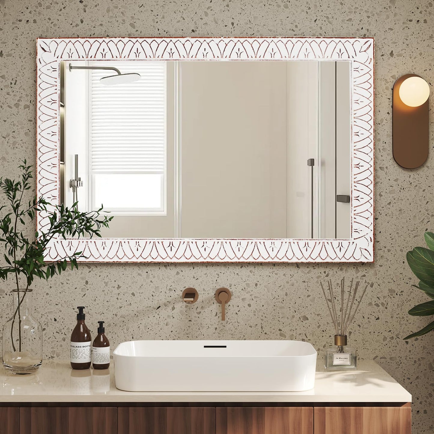 36x24 Inch Farmhouse Rectangle Wall Mirrors with Wooden Frame
