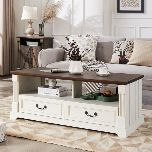 Wood Coffee Table for Living Room White And Brown