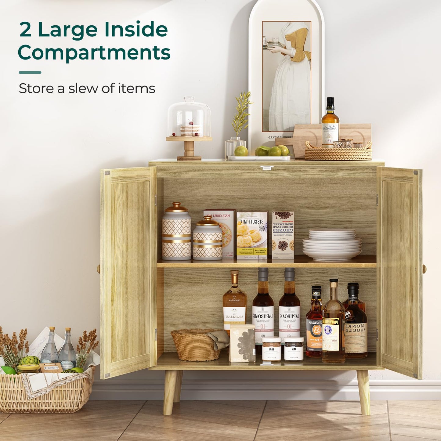 Storage Cabinet with PE Rattan Décor Doors