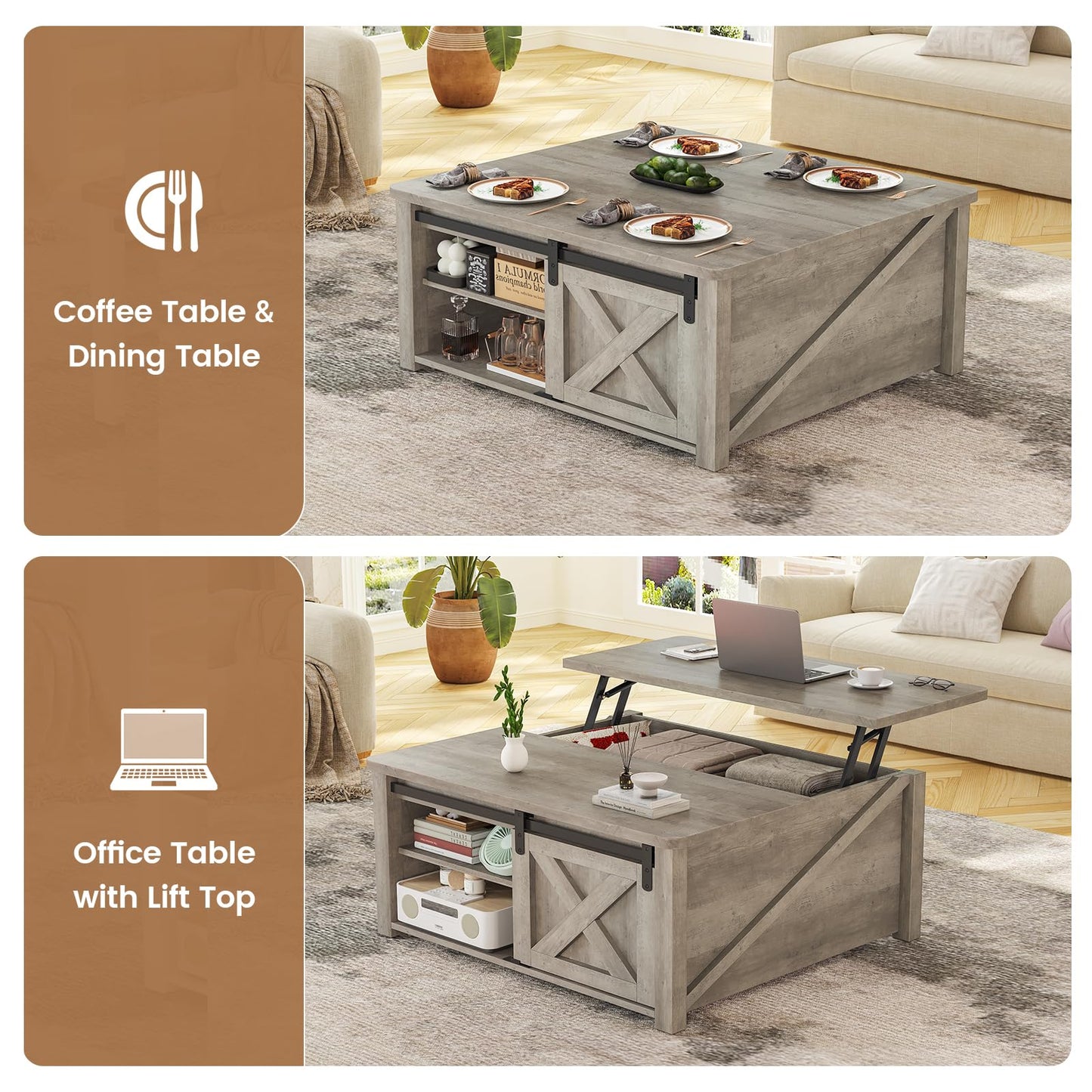 31.5" Lift Top Coffee Table With Storage