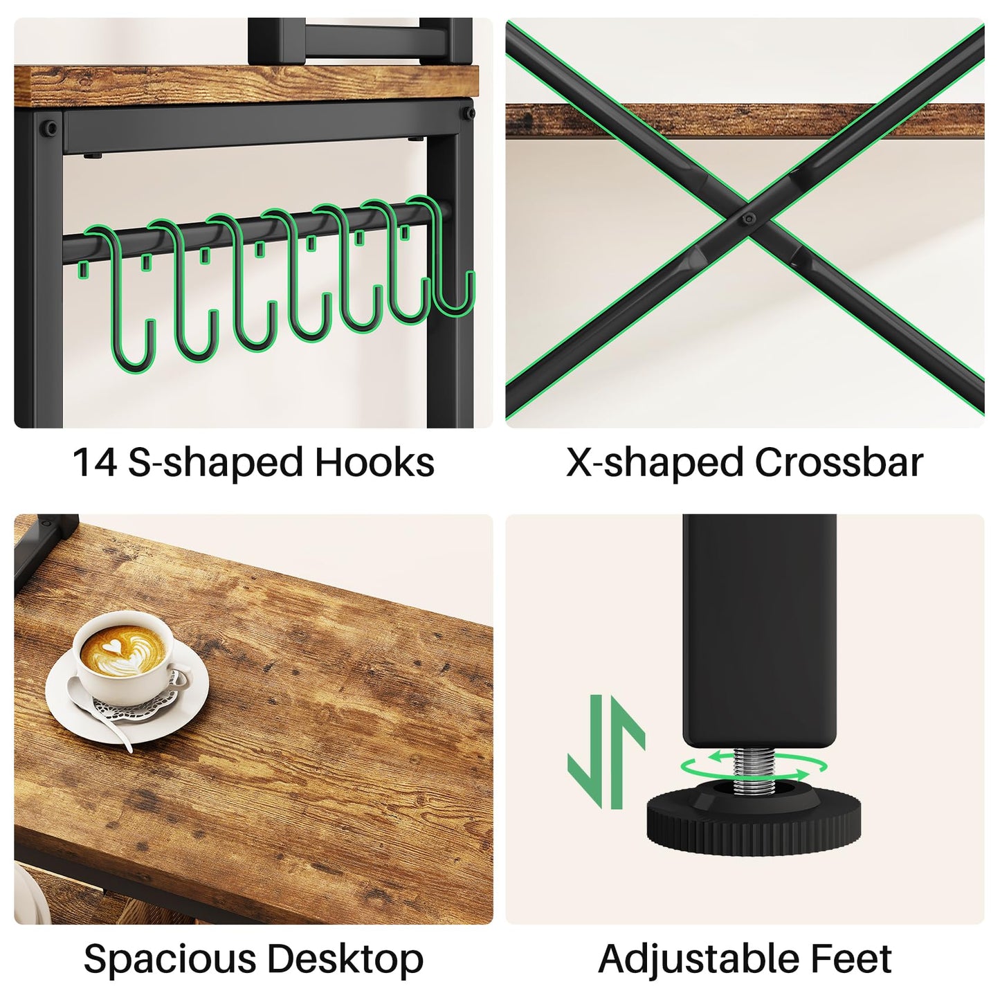 Rustic Brown Microwave Stand with Storage, Coffee Bar