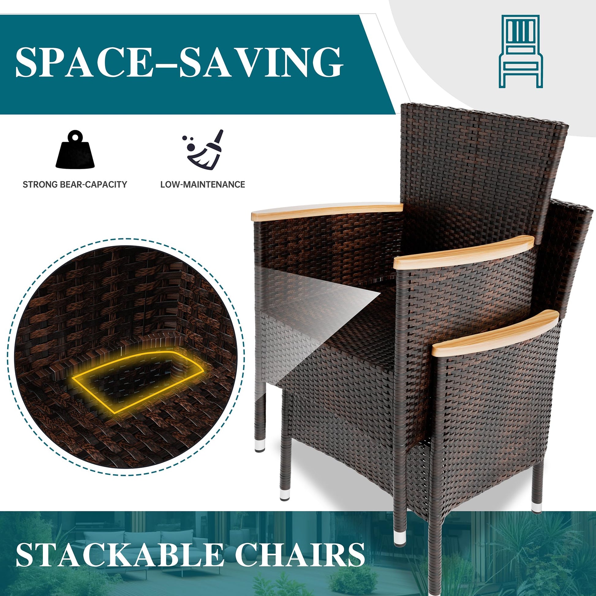 Stackable chairs with space-saving features and strong bear capacity on a white background