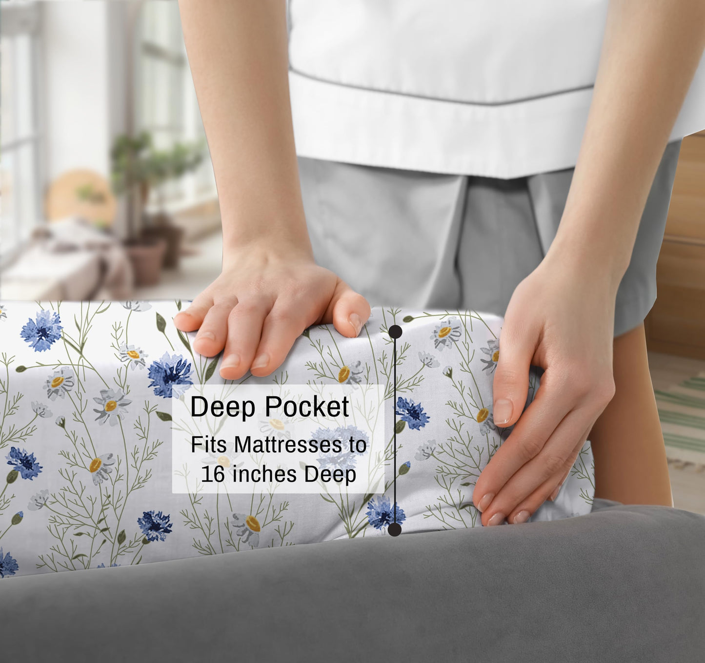 RUVANTI 100% Cotton Sheets Queen Size Set, 4 Pieces, Soft & Breathable Percale Weave Bedding, Deep Pocket 16", Hotel Standard, Crisp Cool Feeling, Durable, Perfect Floral Bed Sheet, Sweet Pea