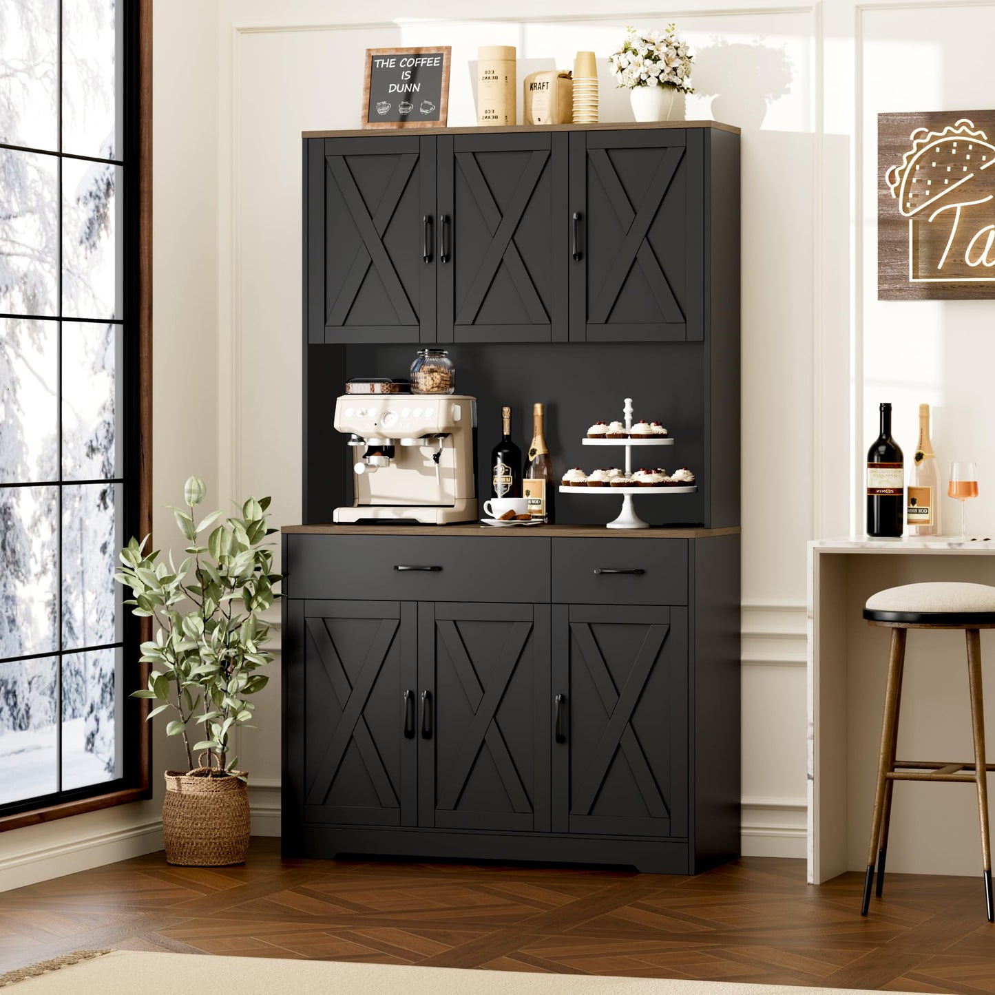 Black/Rustic Brown Farmhouse Kitchen Rack