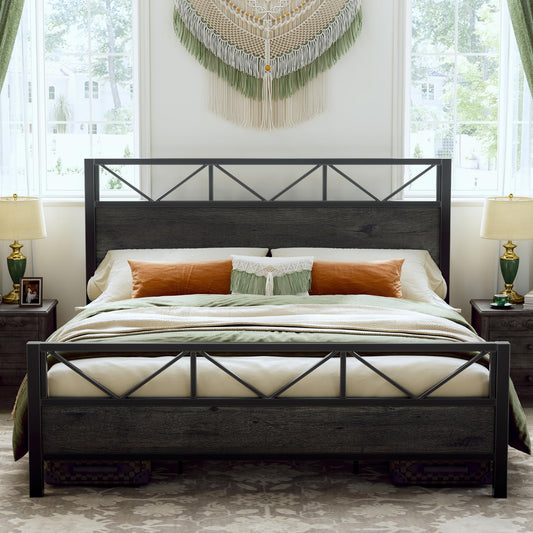 51.2 " Tall Industrial Headboard , Platform Bed Frame with Strong Metal Support