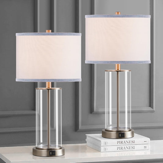 23" Touch Control USB Glass Table Lamp Set of 2