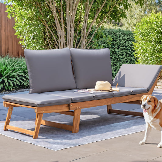 Acacia Wood Patio Couch with Adjustable Armrests